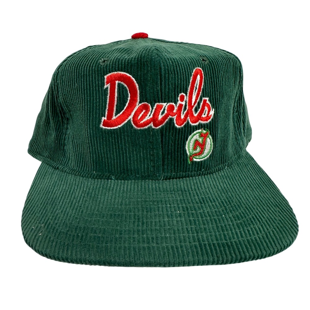 Vintage Pro Star New Jersey Devils Corduroy Snapback Hat Forest Green NHL Cap